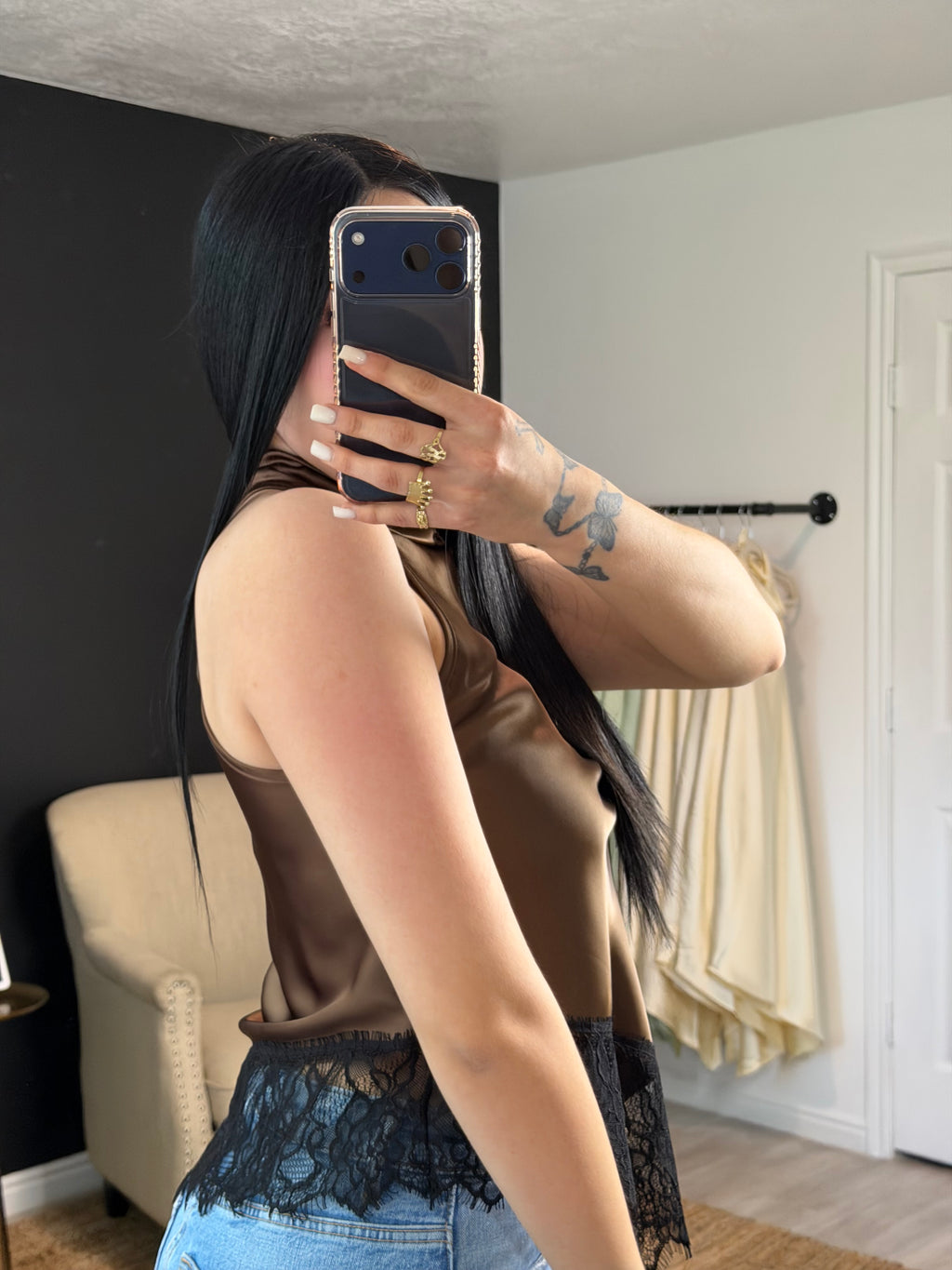 Espresso Cascade Satin Top