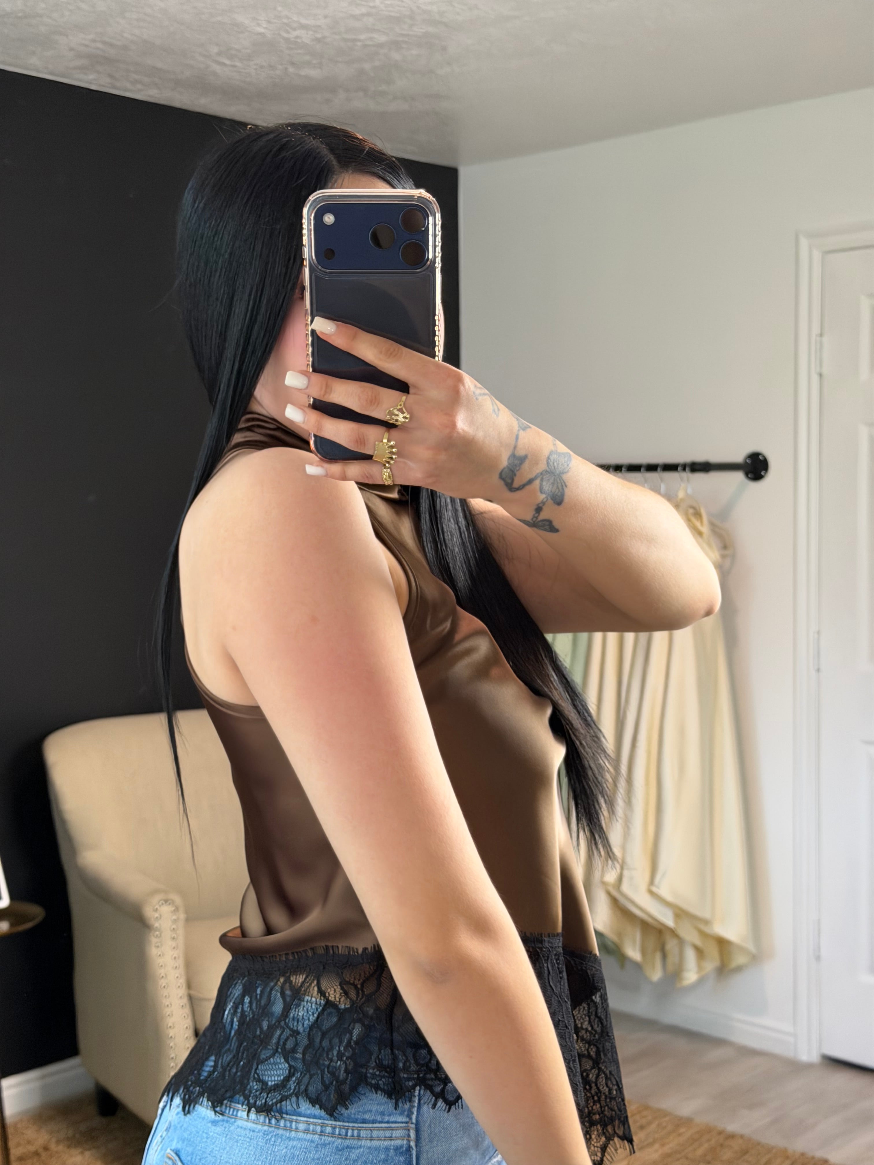Espresso Cascade Satin Top