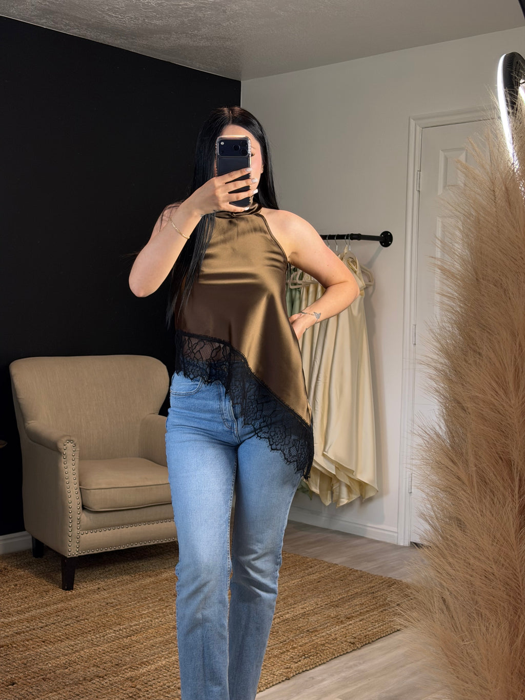 Espresso Cascade Satin Top