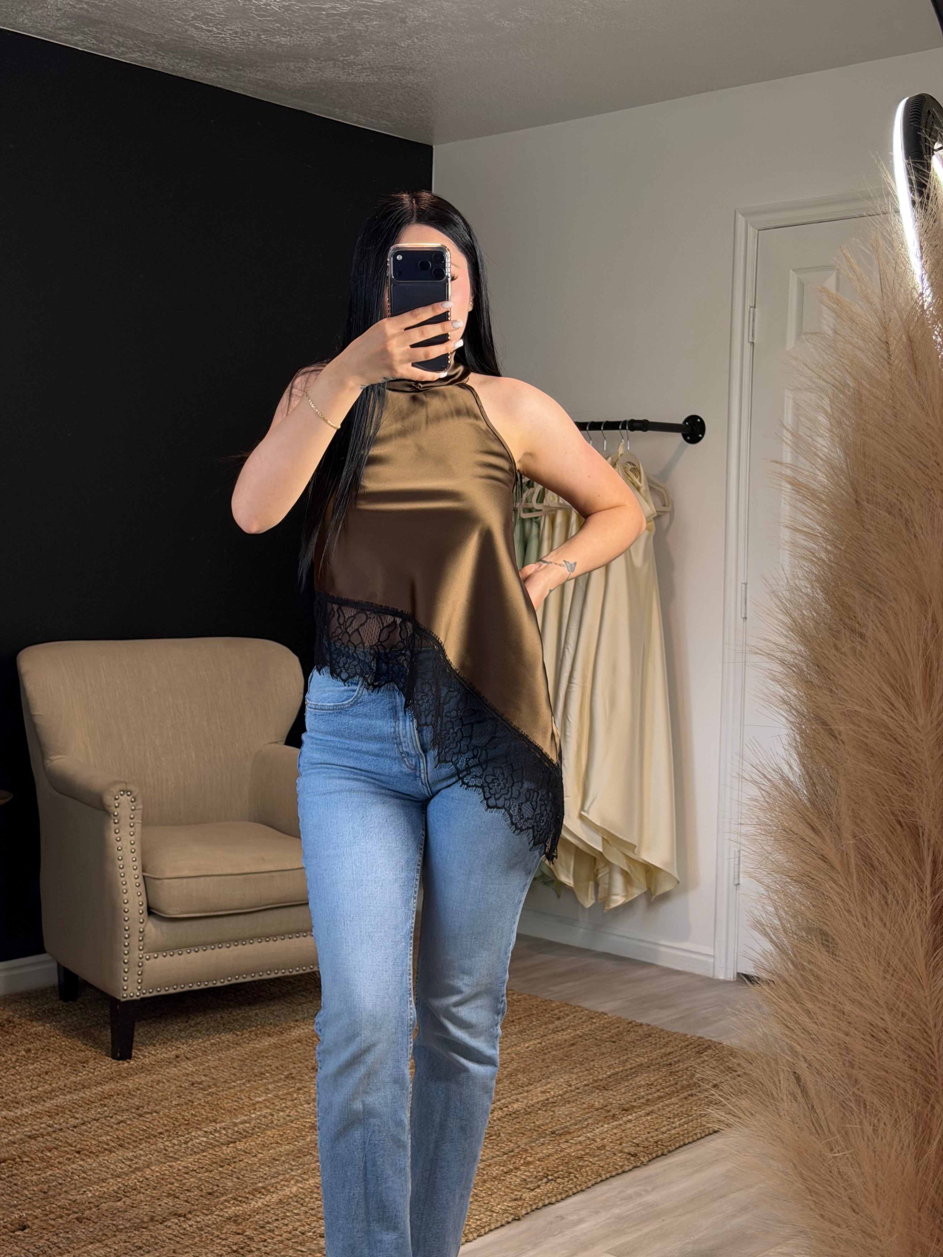 Espresso Cascade Satin Top